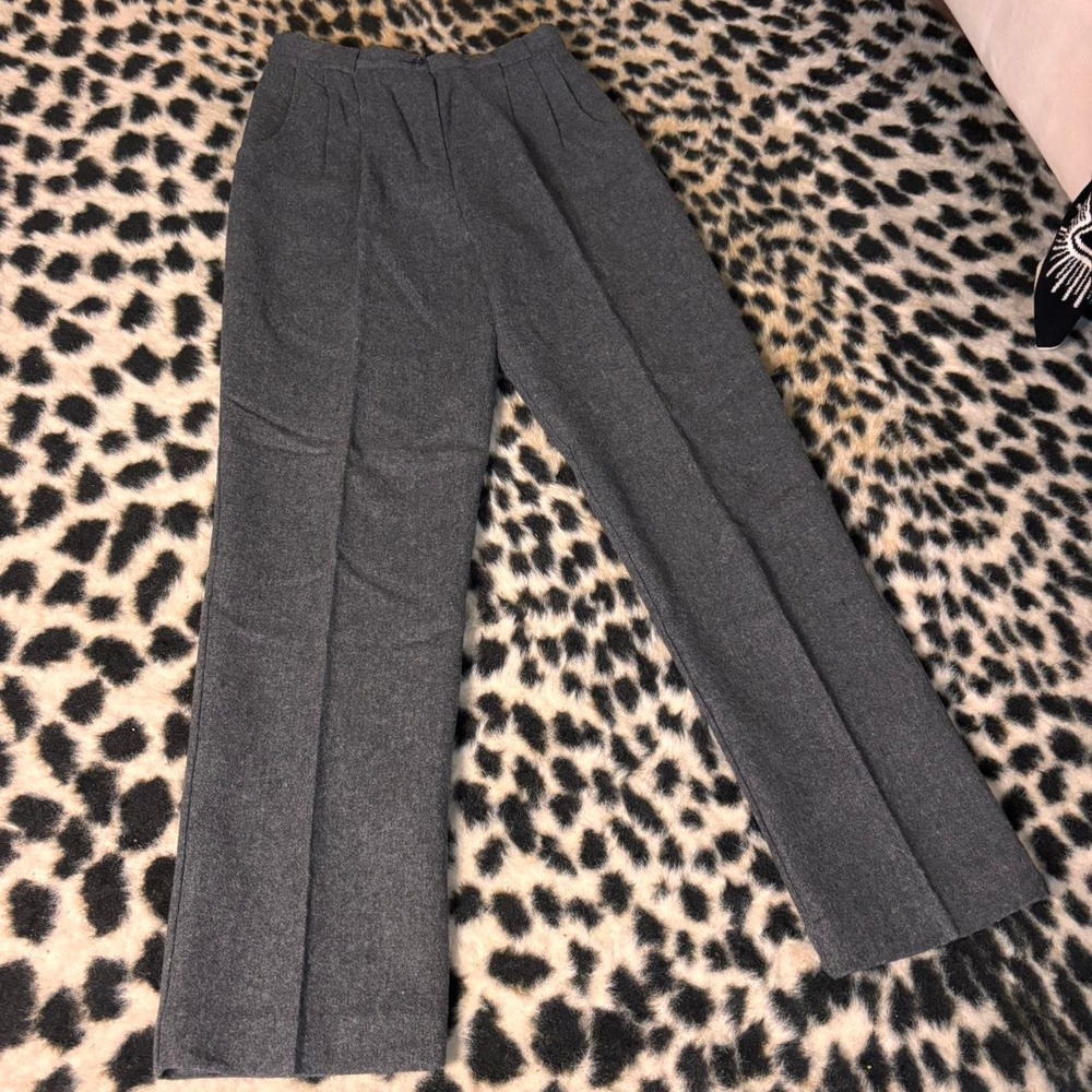 Vintage Charcoal Wool Trousers Wide Leg Career Pants Size 10